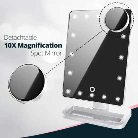 SUGIFT Lighted Vanity Mirror with 21 LED Lights, 1X 2X 3X 10X Magnification, Tri-Fold Design, Built-In Speakers image {5}