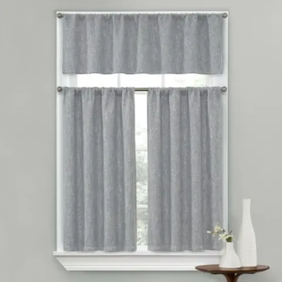 Kate Aurora Complete Textured 3 Piece Cafe Kitchen Curtain Tier & Valance Set image {3}