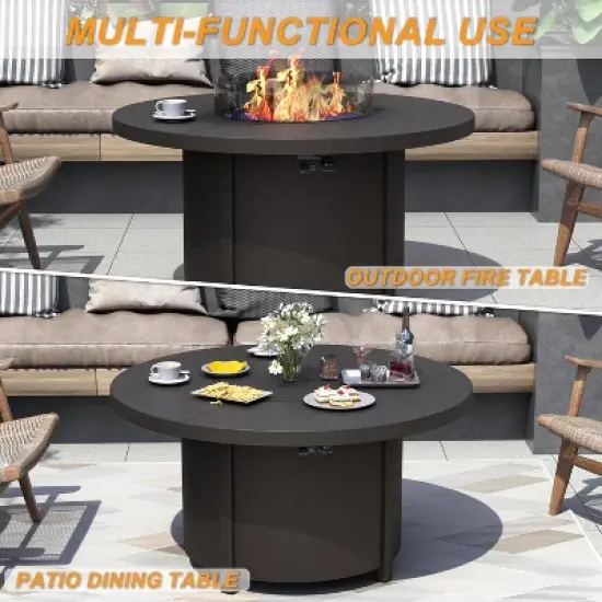 ALAULM 7 Piece Metal Outdoor Patio Furniture Set with 48" Round Fire Pit Table image {7}