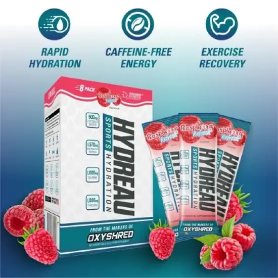EHPlabs Hydreau Sugar-Free Electrolyte Drink Mix Packets - Raspberry Refresh - 8ct Hydration Supplement image {3}