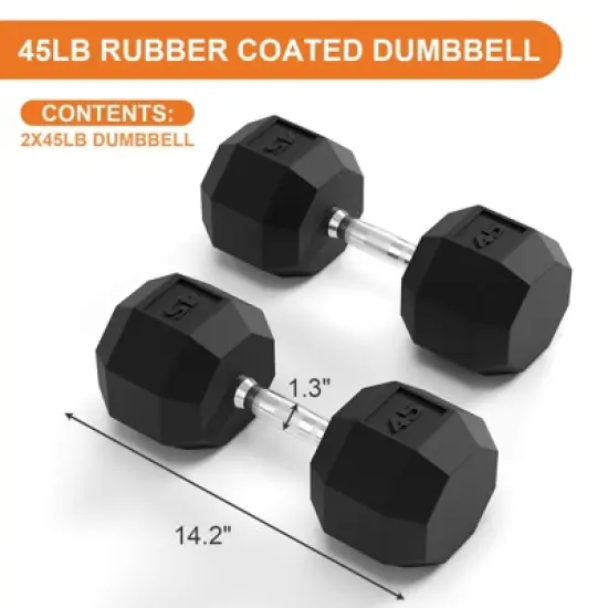 TROPOW Rubber-Coated Hex Dumbbell Set (5-50LB, 200-550LB Options) &uml;C Black Home & Gym Weights for Strength Training & Full-Body Workouts image {2}