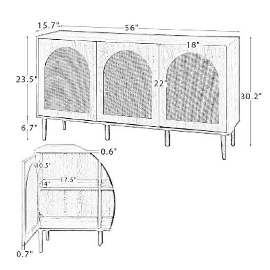 Philemon &nbsp;56Wide Modern Cabinet Sideboard with Rattan Design | Karat Home image {9}