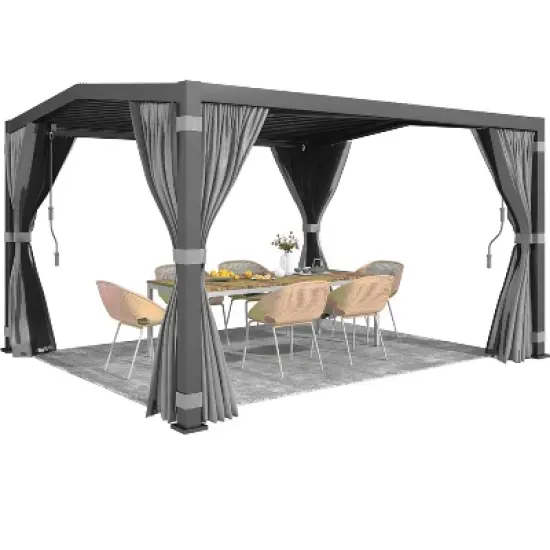 Erommy 11'x13' Outdoor Louvered Pergola with Adjustable Aluminum Rainproof Roof,Black image {1}