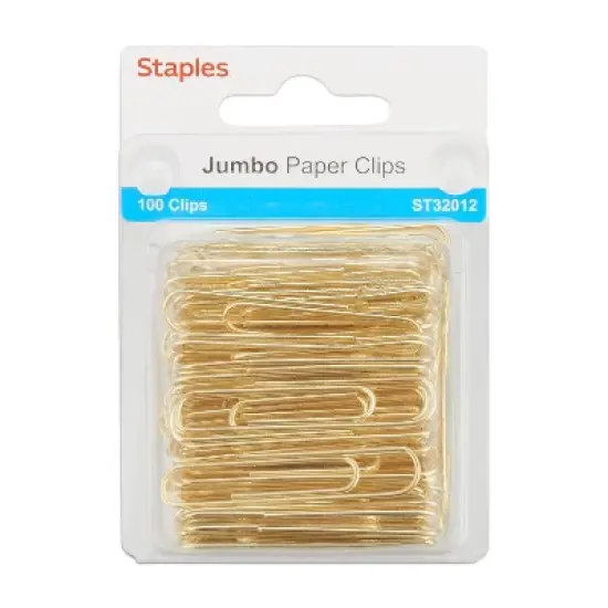 Staples Jumbo Gold Paper Clips Smooth 100/Pack (32012) 480112 image {3}