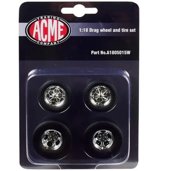 Chrome Drag Wheel and Tire Set of 4 pieces from "1932 Ford 3 Window" 1/18 by Acme image {2}