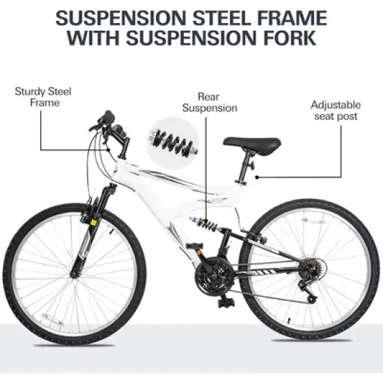 hykolity 26 inch Mountain Bike MTB Outdoor Bicycle Cycling 18 Speed Sport Bikes Trail Off Road Full Suspension for Adult Men Unisex White image {3}