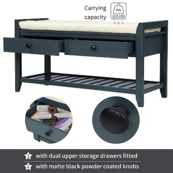 Entryway Storage Bench with Cushioned Seat, Shoe Rack and Drawers-ModernLuxe image {4}