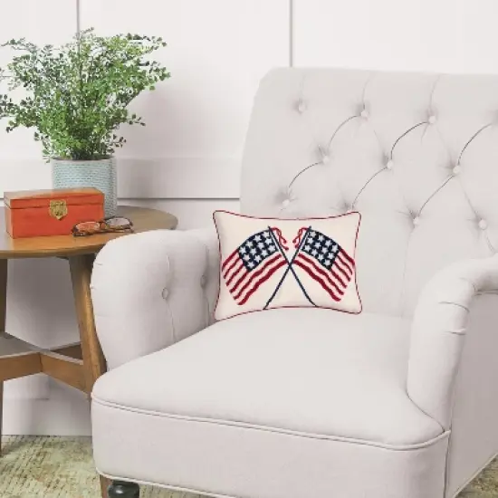C&F Home Double USA Flag July 4th Hooked Throw Pillow image {1}