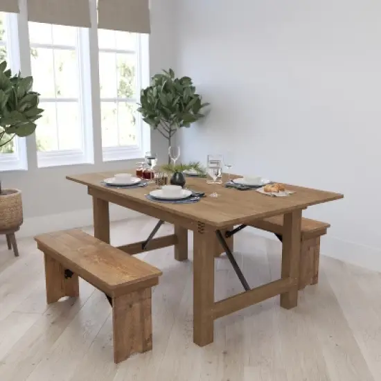 Merrick Lane Antique Solid Pine Folding Farmhouse Style Bench image {5}