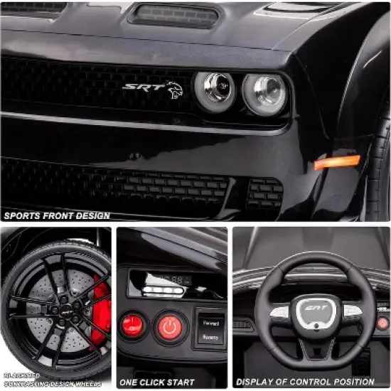 Licensed Dodge Challenger 12V Kids Electric Ride-On Car with Remote Control, LED Lights, Bluetooth, MP3, Dual Motors, Spring Suspension image {3}