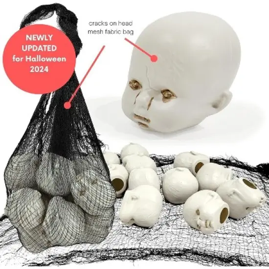4E's Novelty Doll Heads Halloween Decorations, 12 Pcs Baby Doll Heads in Mesh Bag, 3.5" Baby Doll Heads for Halloween Perfect Decor image {2}