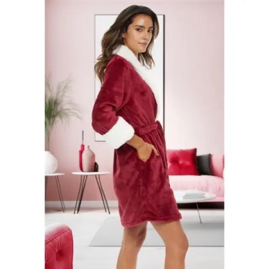 Women's Classic Plush Robe, Short Fleece Bathrobe Solids image {2}