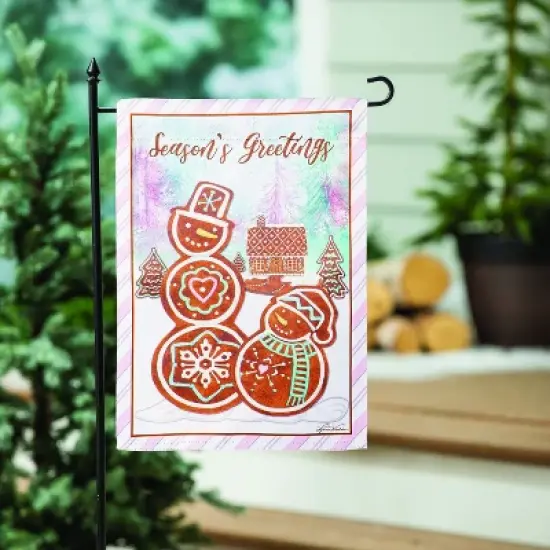 Evergreen Season's Greeting Gingerbread Reversible Suede Garden Flag 12 x 18 Inches Indoor Outdoor Decor image {2}
