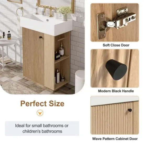 Whisen 21.6" Bathroom Vanity with Ceramic Sink, Freestanding Right Door Cabinet with Open/Closed Storage image {3}