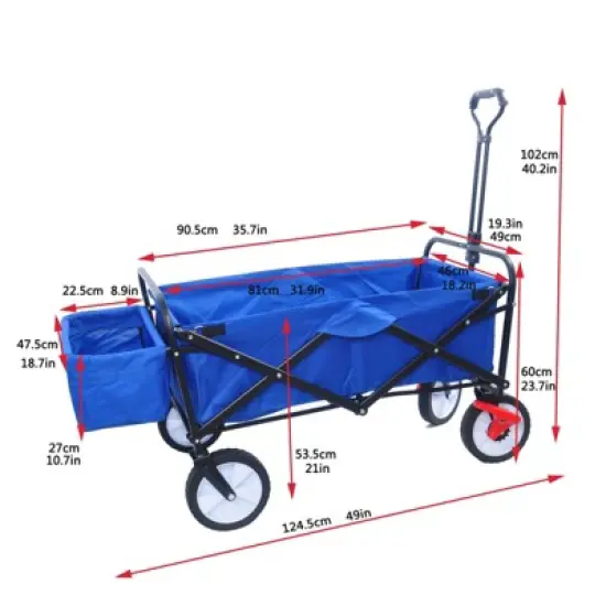 DSVIMOY Portable Folding Beach Wagons with Wheels, Portable Carts with Adjustable Handle, Blue, 49"*19.3"*40.2" image {2}