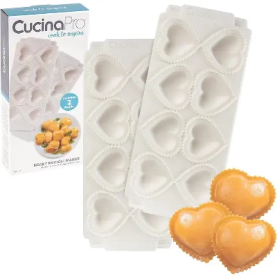 Mini Heart Ravioli Molds (2 Pack) - Homemade Filled Pasta Maker - 2 Piece Tray & Press makes 8 Stuffed Raviolis at a Time, Easy to Use and Clean image {5}