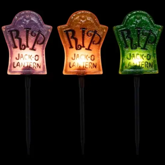 Northlight Lighted R.I.P Tombstone Halloween Outdoor Pathway Markers - 18" - Set of 3 image {2}