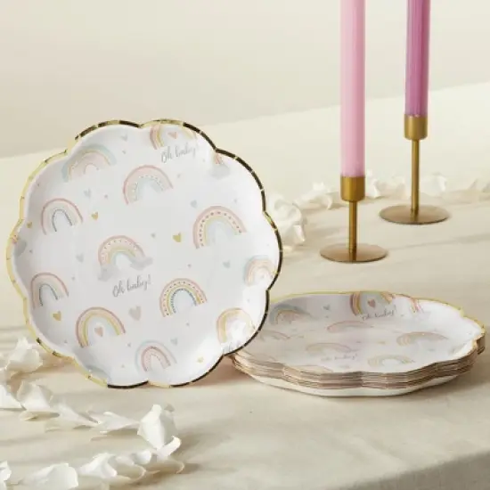 Boho Rainbow Baby 9 in. Premium Paper Plates (Set of 64) image {6}
