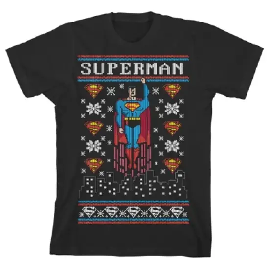 Superman Christmas Black Graphic Tee Toddler Boy to Youth Boy image {3}