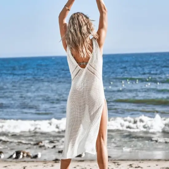 Women's Hollow Out Sleeveless V Neck Knee Length Cover Up - Cupshe image {1}