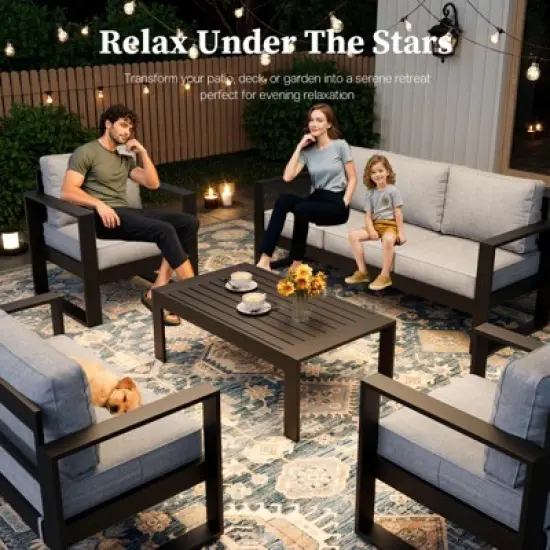 LayinSun 5 Pieces Aluminum Outdoor Patio Furniture Set, Metal Modern Conversation Sofa Set with Coffee Table and Washable Thick Cushions image {2}