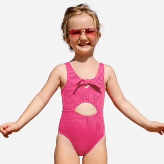 Girl's Ribbed Bunny Tie Front One Piece Swimsuit - Cupshe image {11}