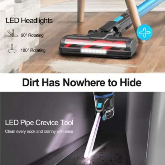 DEVOAC S11 Cordless Vacuum Cleaner, 50Kpa 50 Mins,8 in 1 Lightweight Stick Vacuum with Self-Standing, Powerful Rechargeable Vacuum image {5}