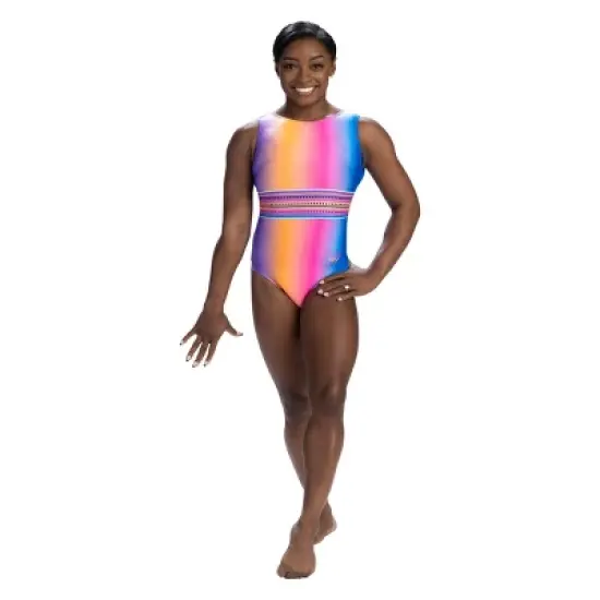 GK Elite Girls' Simone Biles Gradient Striped Leotard image {3}