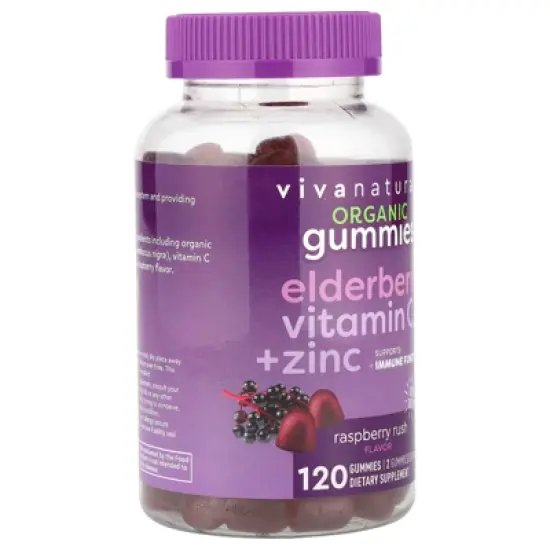 Viva Naturals Organic Elderberry, Vitamin C + Zinc Gummies, Raspberry Rush, 120 Gummies image {3}