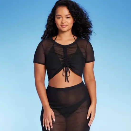 Women's Mesh Drawstring Ruched Cover Up Top - Wild Fable&trade; image {2}