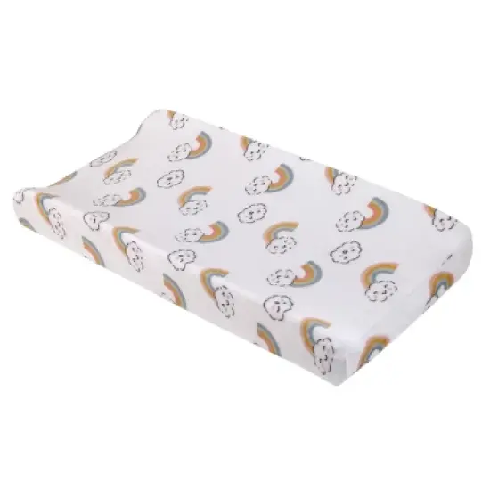 Carter's Chasing Rainbows - White, Peach, Teal and Gold Clouds and Rainbows Super Soft Contoured Changing Pad Cover image {3}