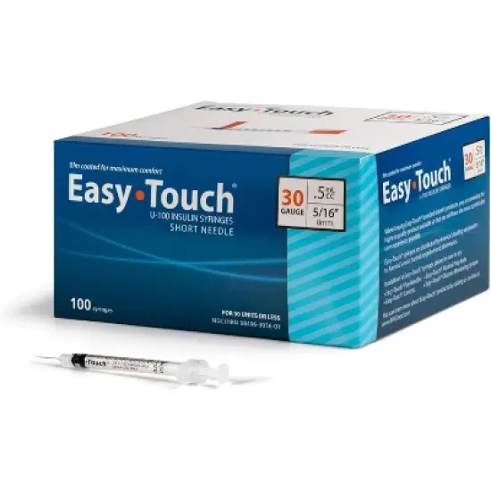 Easy Touch Insulin Syringes Short Needle 30 Gauge 0.5mL 8mm, 100 Ct image {6}
