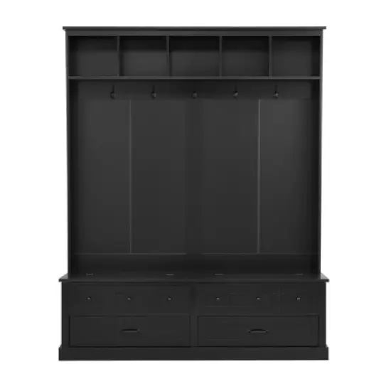 TiramisuBest Retro Farmhouse Hall Tree Bench with 5 Hooks, Lift-Top Storage & 2 Drawers - Entryway Organizer for Mudroom/Living Room (Black) image {8}