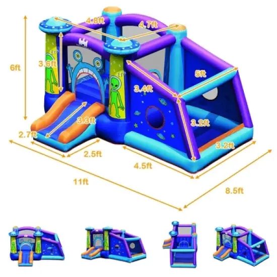 Costway Inflatable Bouncer Alien Bounce House Kids Jump Slide Ball Pit w/480W Blower image {1}