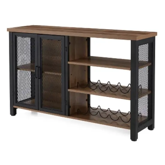 Jomeed Modern Industrial Farmhouse Metal Frame Wooden Buffet Coffee Entertainment Cabinet with Removable Wine Bottle and Stemware Racks image {6}
