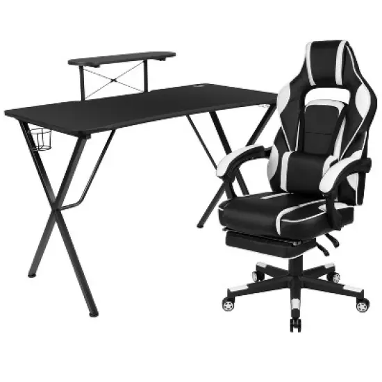 Emma and Oliver Gaming Bundle-Cup/Headphone Desk & Reclining Footrest Chair image {13}