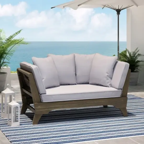 65'' Convertible Patio Sofa Daybed with Acacia Wood Frame,Outdoor Lounge Chair with Water Resistant Cushions-Maison Boucle image {9}