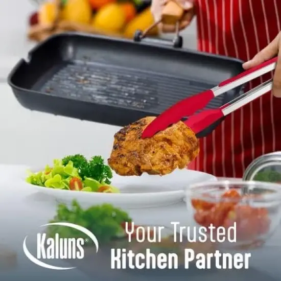 Kaluns Silicone Spatula Set, 4 Rubber Spatulas & Tong Set, Nonstick Seamless Design with Stainless Steel Core - Red image {4}