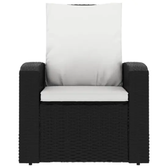 vidaXL - Modern Black Poly Rattan Patio Reclining Chair with Cushions - Adjustable Outdoor Garden Lounge Chair with Comfortable Armrests and Backrest. image {2}