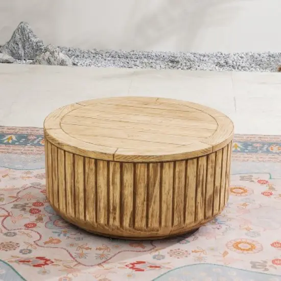 Moda Furnishings 27.9"W Outdoor Terrafab Faux Wood Round Coffee Table image {11}