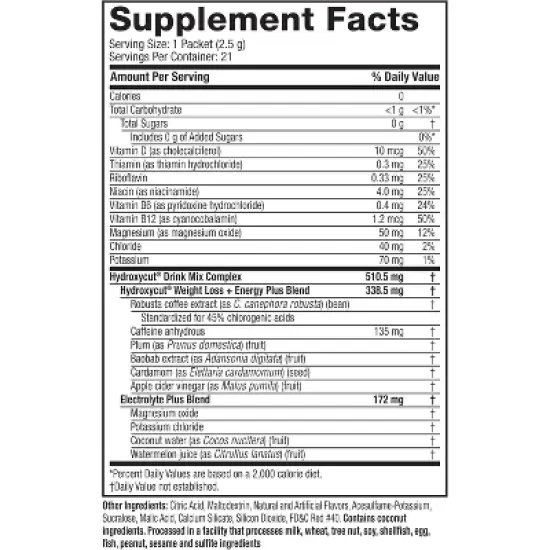 Hydroxycut Drink Mix, Wildberry Blast, 21 Travel-Size Packets, Zero Calories, Zero Sugar, Boost Metabolism, Burn Calories, Increase Energy image {1}