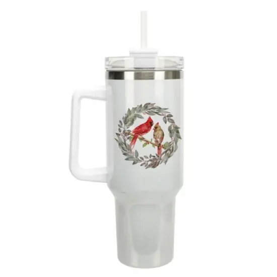 Elanze Designs Cardinal Birds Winter Wreath 40 oz. Stainless Steel, Large Water Bottle Coffee Mug, Spill & Leak Resistant, Thermal Travel Tumbler with image {1}