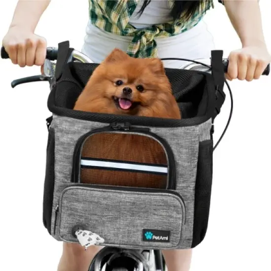 PetAmi Dog Bike Basket, Soft-Sided Ventilated Carrier Backpack, Pet Bicycle Handlebar Puppy Cat Kitten, Car Booster Seat Safety Strap image {11}