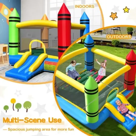 Costway Inflatable Bounce House Kids Jumping Castle w/ Slide&Ocean Balls Blower Excluded image {4}