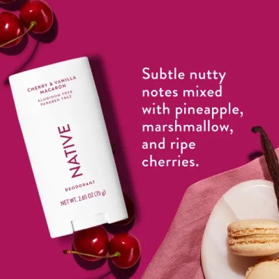 Native Solid Deodorant for Women & Men - Cherry & Vanilla Macaron - Aluminum-Free 2.65oz image {2}
