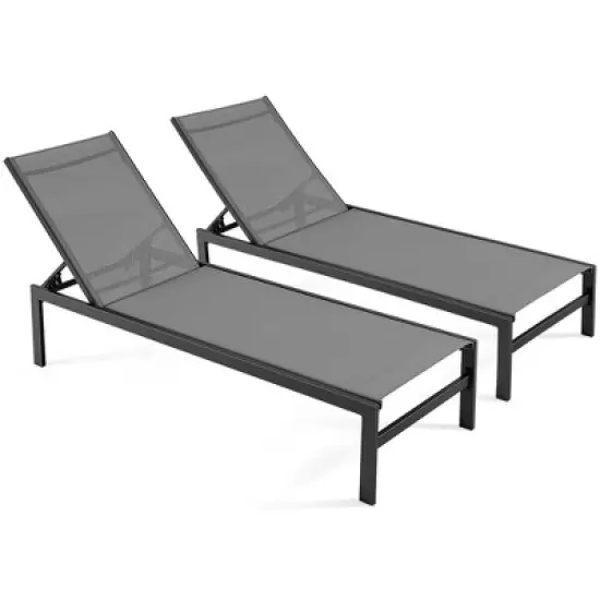 Tangkula Set Of 2 Patio Chaise Lounge Outdoor Adjustable Lounge Chair W/ 6-Position Backrest Grey image {8}