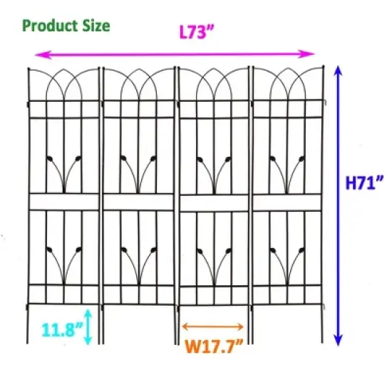 Syemin Patio Decorative Screens, Iron Arch Decoration Garden Trellis, for Outdoor for Climbing Plants Support, Flowerbed, Black, 73"*17.7"*71" image {4}
