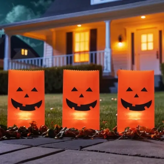 Northlight Lighted Jack-O-Lantern Halloween Outdoor Luminary Pathway Markers - 9.5" - Set of 3 image {1}