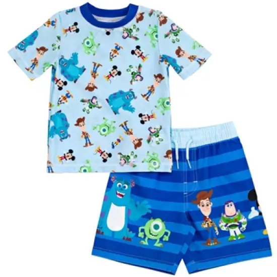 Disney Pixar D100 Toy Story Monsters Inc. Mickey Mouse Buzz Lightyear Rash Guard and Swim Trunks Outfit Infant to Toddler image {7}