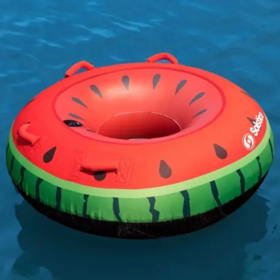 Swimline 48" Round Watermelon Themed Inflatable 1-Person Swimming Pool Tube - Red/Green image {1}